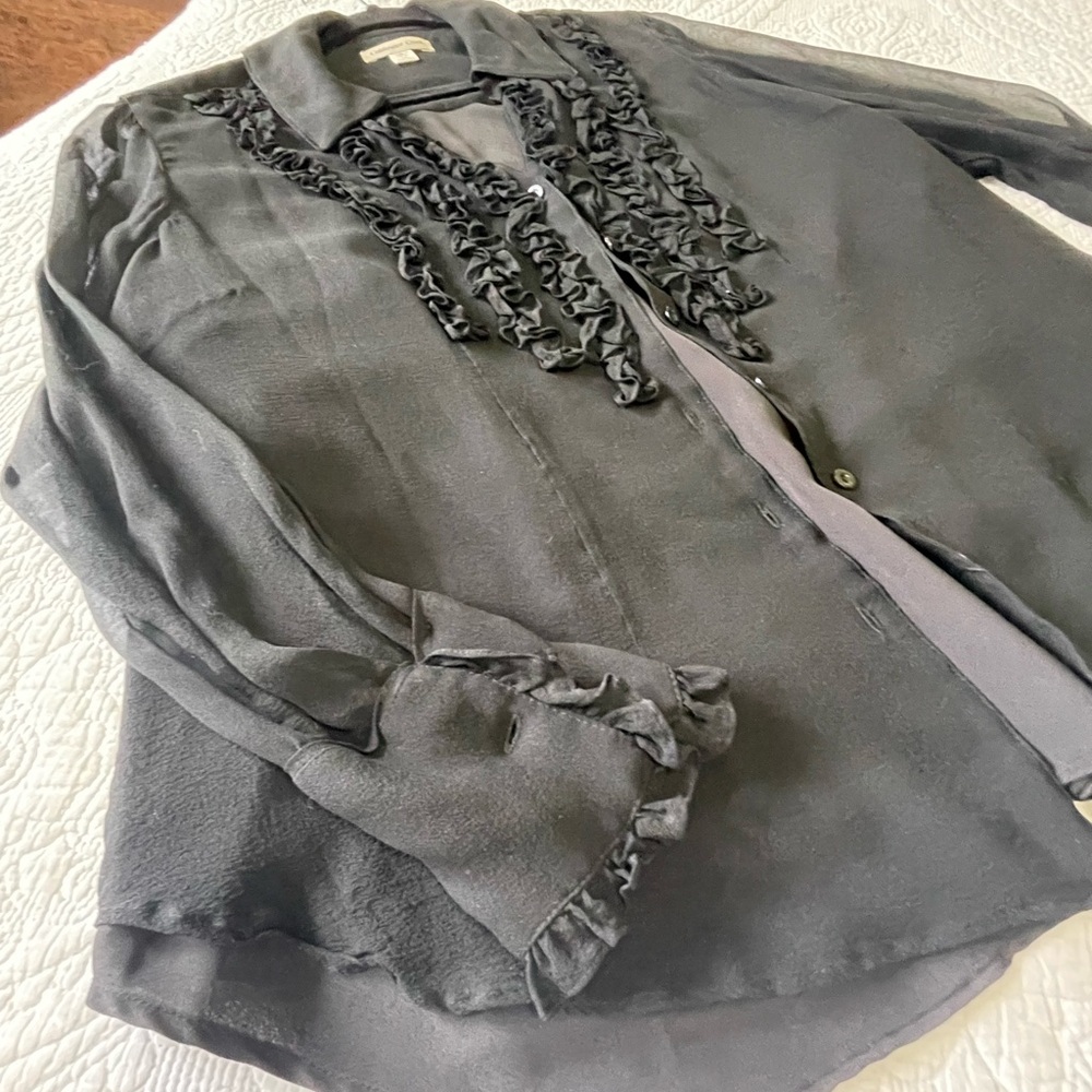 Coldwater Creek Black Embellished Buttoned Blouse - Picture 2 of 3